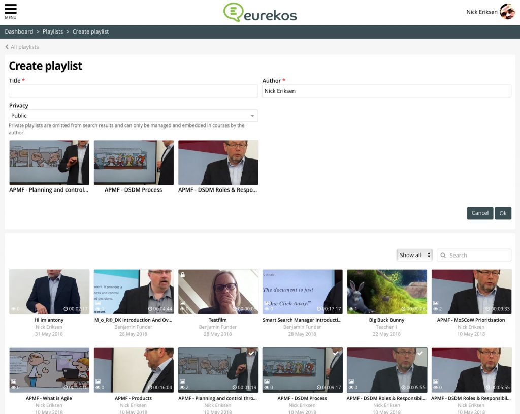 Create a content playlist in Eurekos
