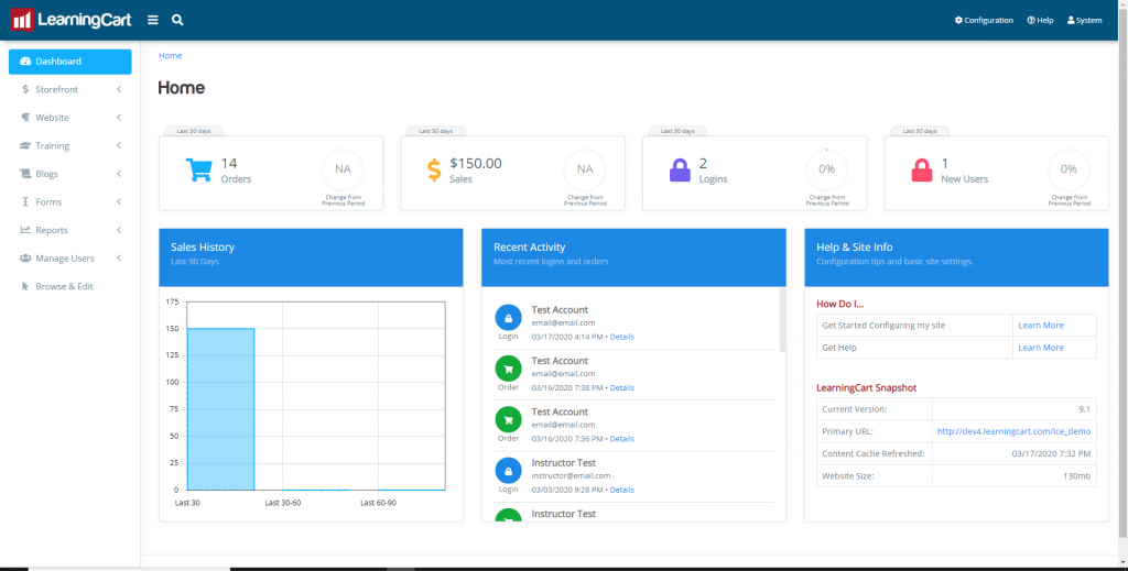 Training admin dashboard